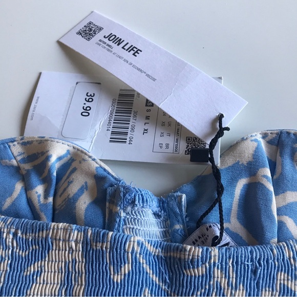 Zara sz XS BLUE strapless SMICKED floral corset crop top NWT - Picture 7 of 7